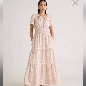 Quince Terracotta Pinstripe Organic Cotton Poplin Maxi Dress, Size XS